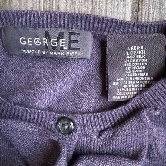 2/$18 SALE!  George‎ Silk Cardigan Sweater Womens L Purple Ruffle Fairy Ribbed - Picture 4 of 7